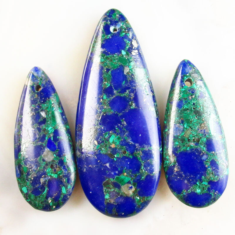 3Pcs Malachite In Lapis Lazuli Teardrop Pendant Bead HA-62DHS
