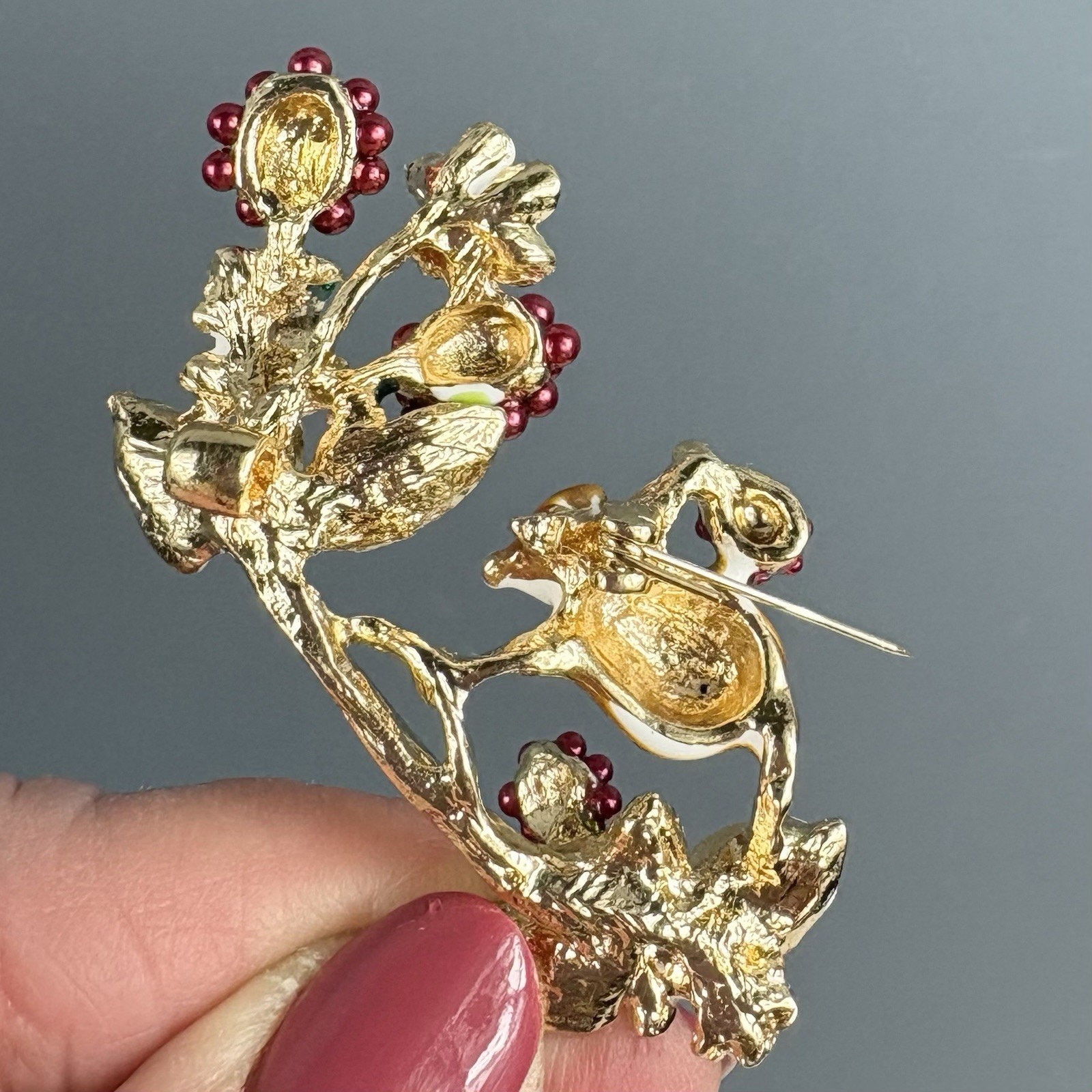 Adorable Mouse Climbing Branch Flowers Enamel Brooch Pin