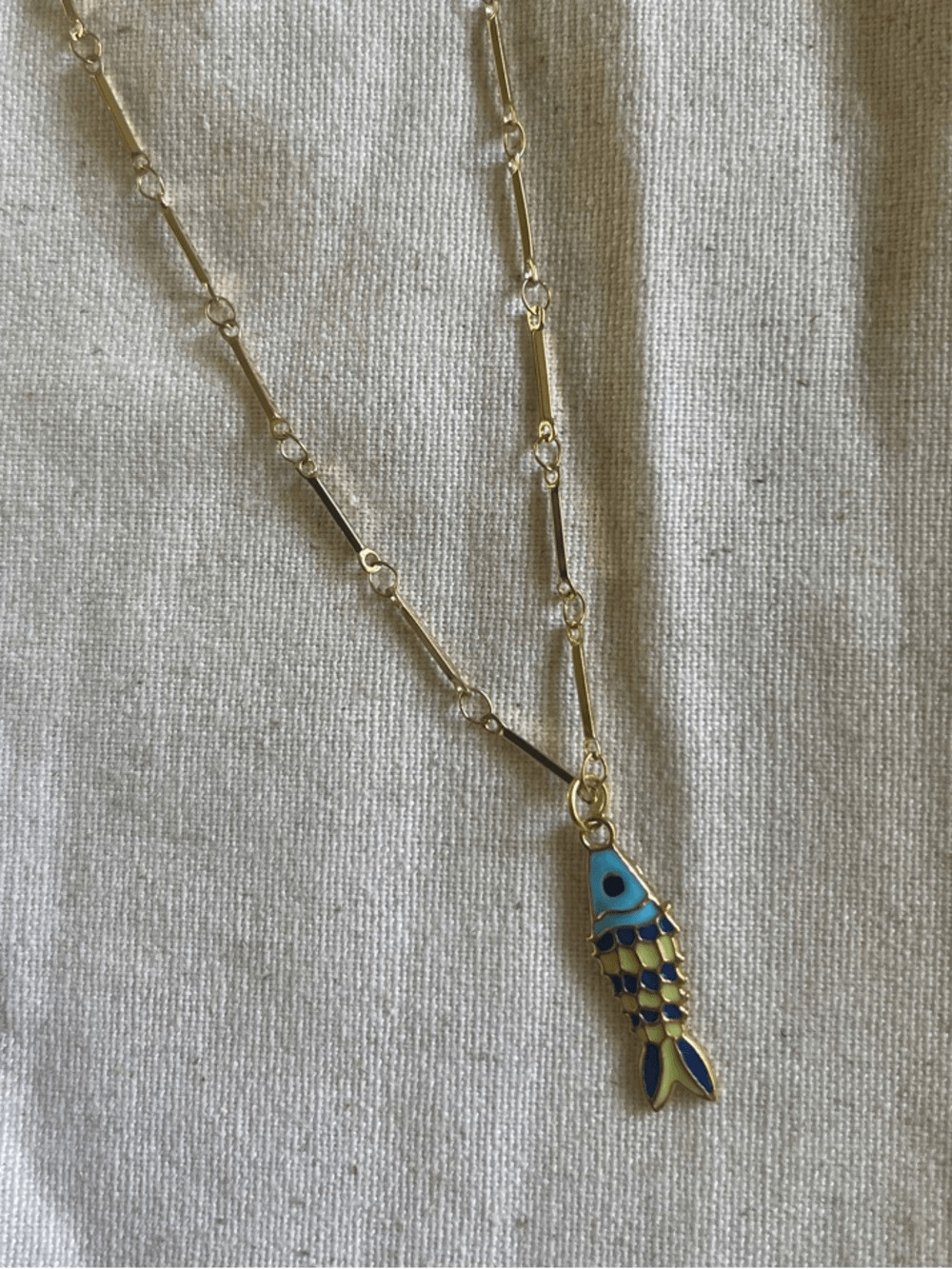 Gold Chain Necklace with Blue Enamel Fish Pendant – Women Jewelry
