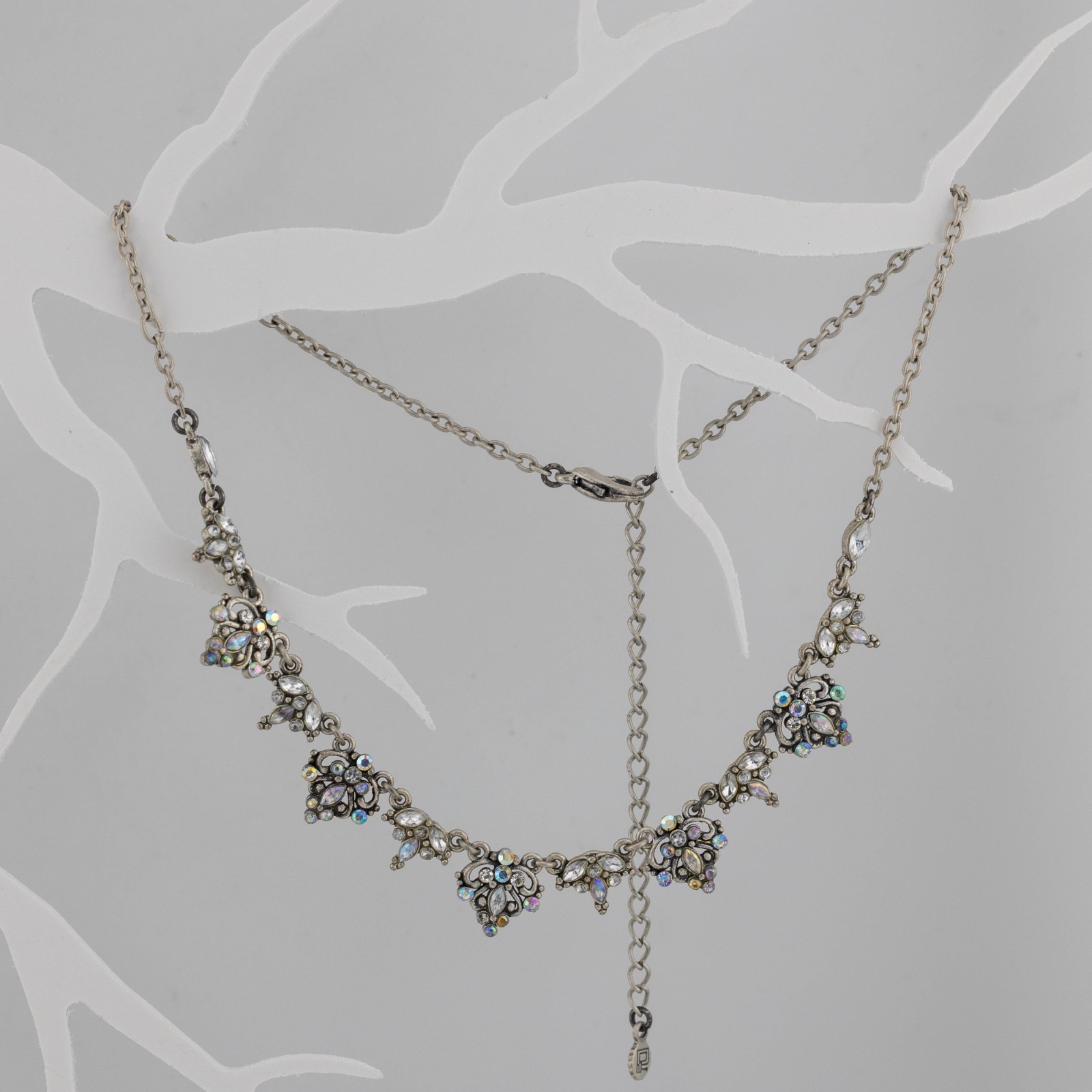 Vintage Collar Necklace Ornate Rhinestone Base Metal Filigree