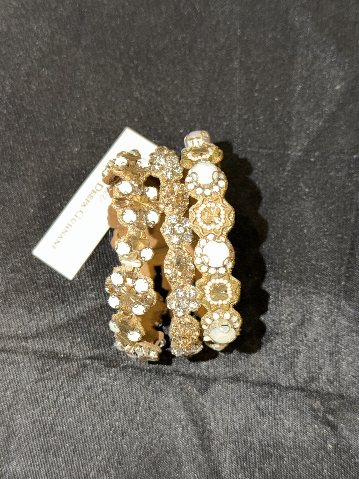 Deepa Gurnani Brass And Leather Bracelet With Stones NWT