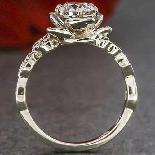 1.5ct Round Cut Simulated Diamond Flower Solitaire Ring 14k White Gold Plated