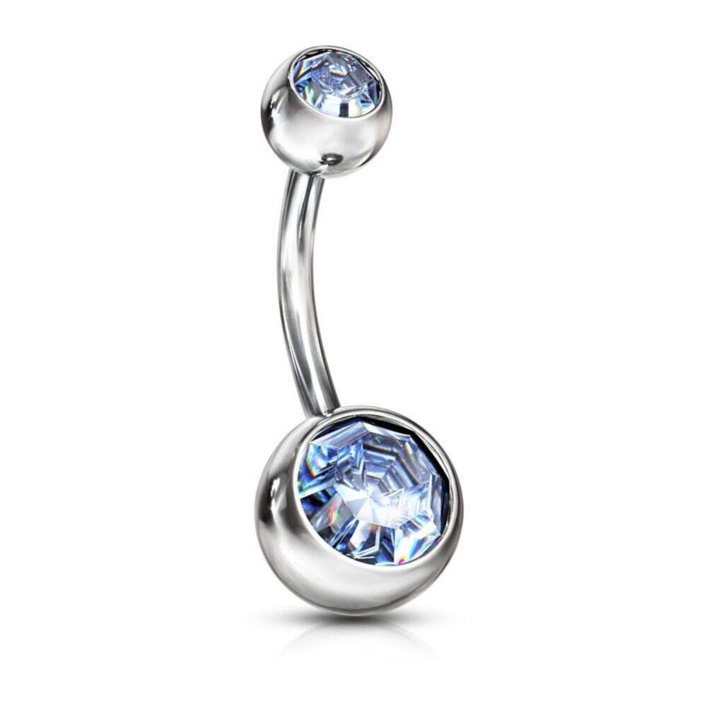 Double Jewel Gem Belly Button Ring Bar Navel Piercing Colourful Stainless Steel