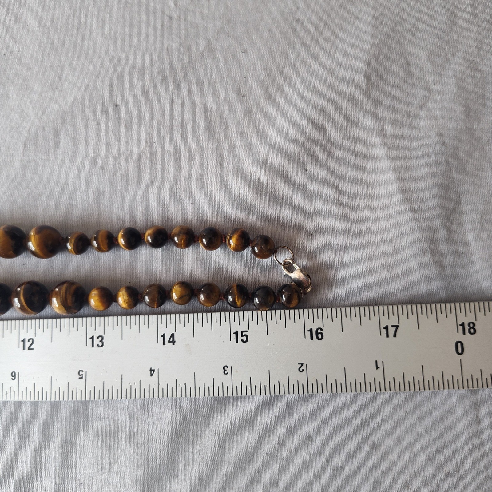 Vintage Tigers Eye Beaded Necklace Natural Stone Graduated Statement 32 Inch