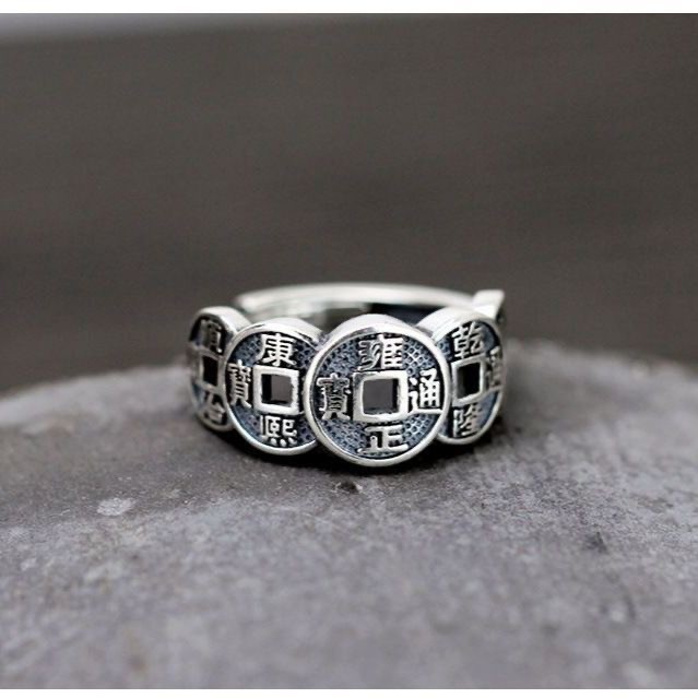 Elegant 925 Sterling Silver Chinese Five emperors Lucky Ring One Size Fit All