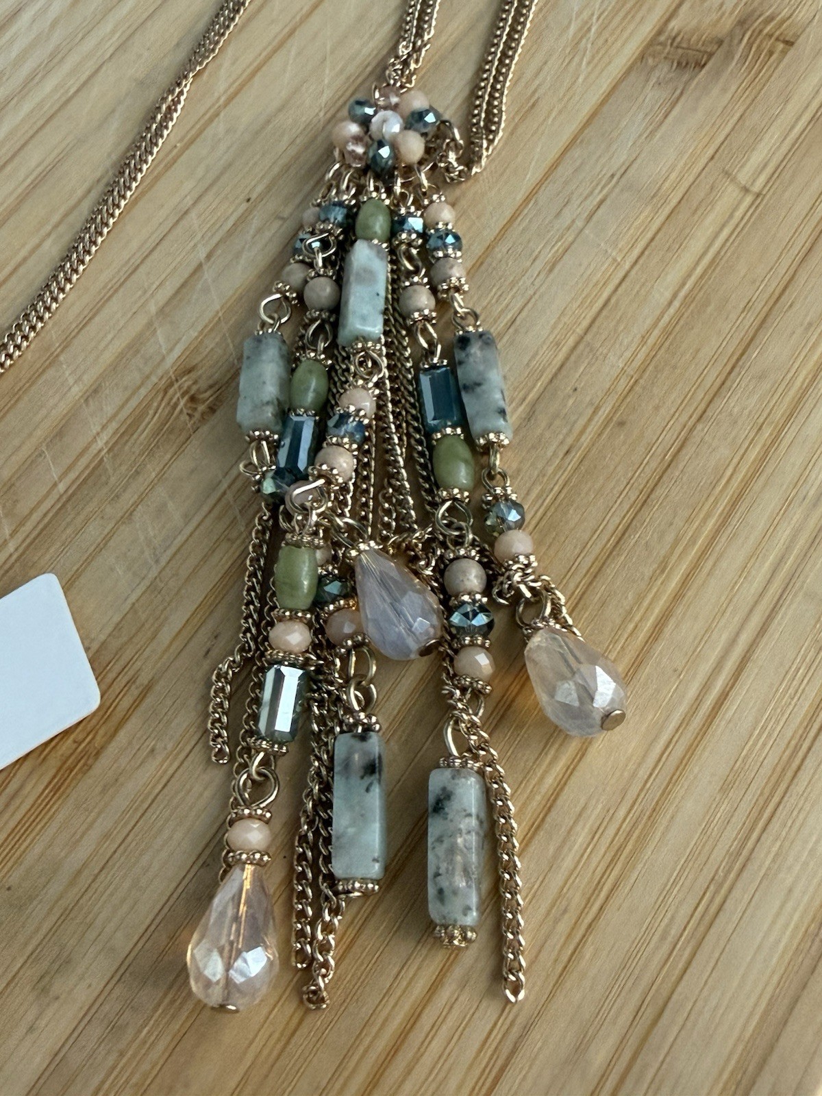 Simply Noelle Gold Tone Cable Chain Necklace Multi-Color Beaded Tassel Pendant