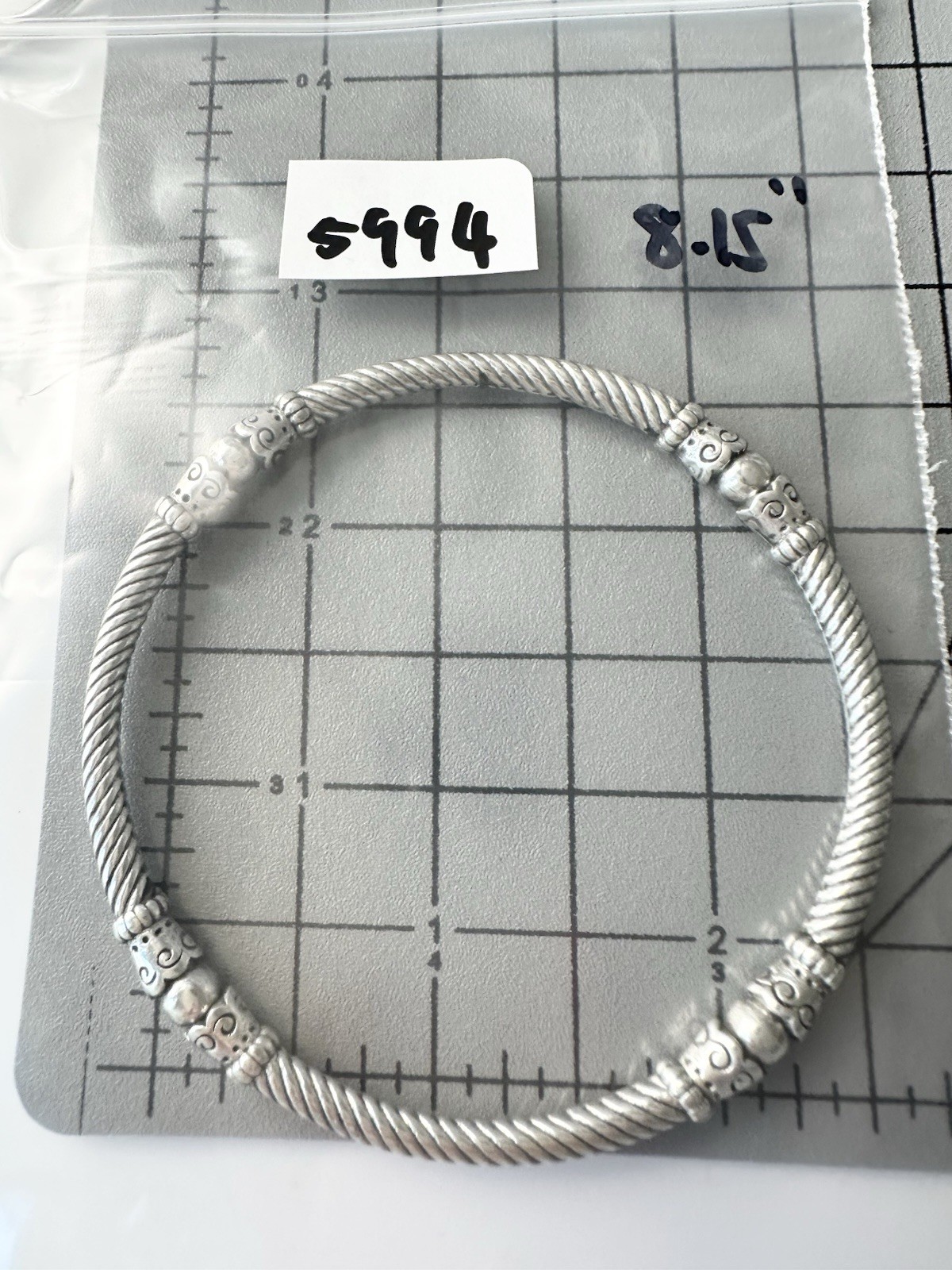 Brighton Cable Bangle Bracelet Silver Plated 8.15”