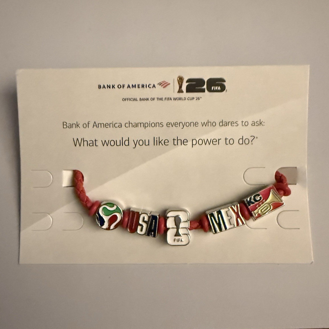 FIFA World Cup 2026 Red Cord Charm Bracelet Beaded Enamel Bead, USA Mexico