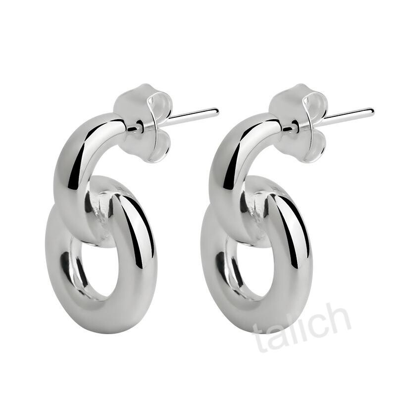 Polished Shiny Solid 925 Sterling Silver Small Circle Hoop Earrings Minimal Chic