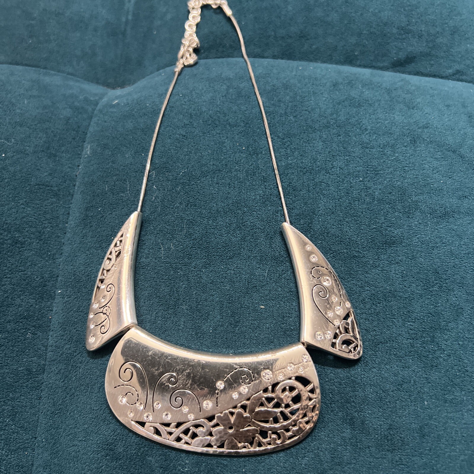 Brighton 3 Panel Silver Collar Necklace with Accent Crystals Scratch SEE PICTURE
