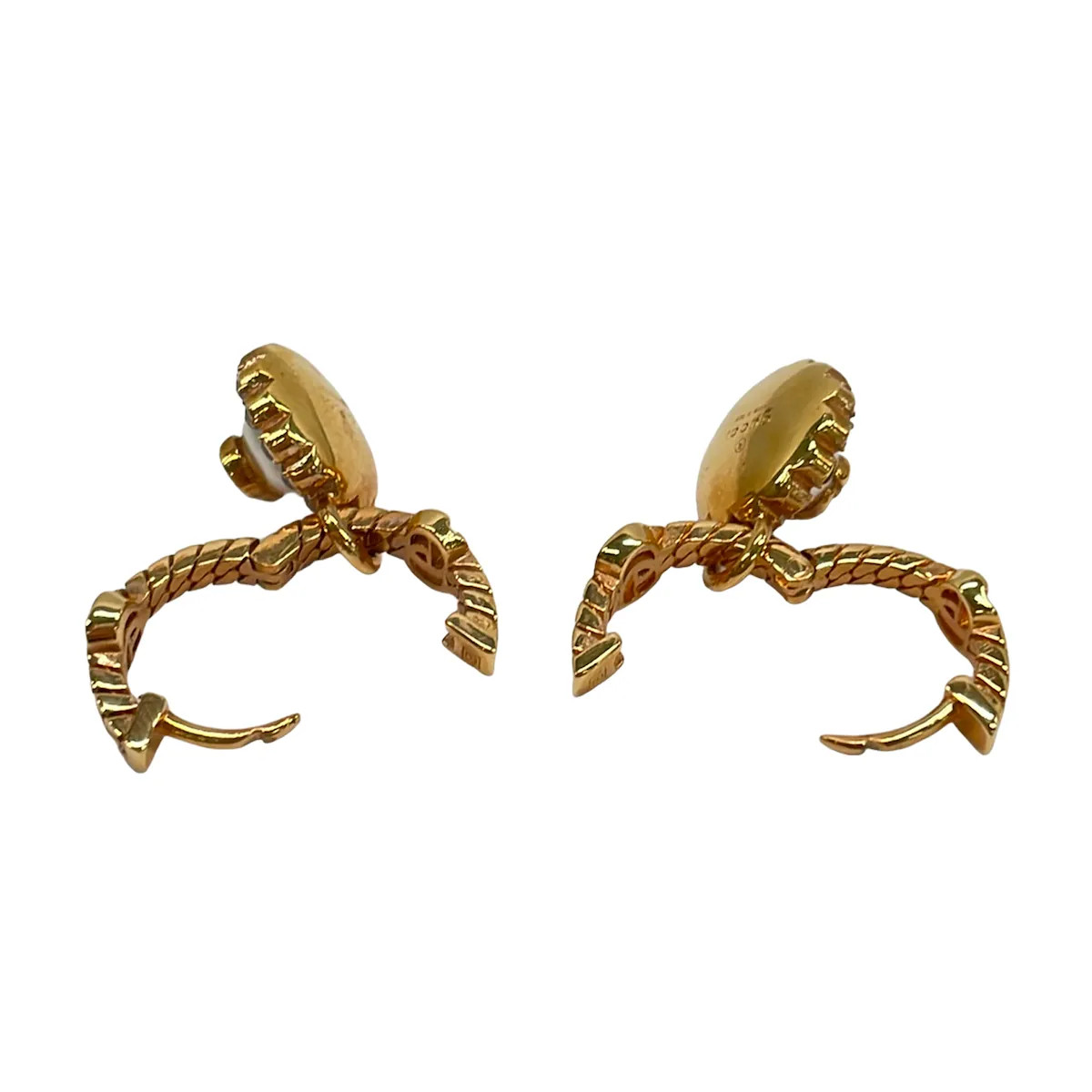 GUCCI Double G Rose Gold White Pink Hardware Faux Pearl Rhinestones Earrings