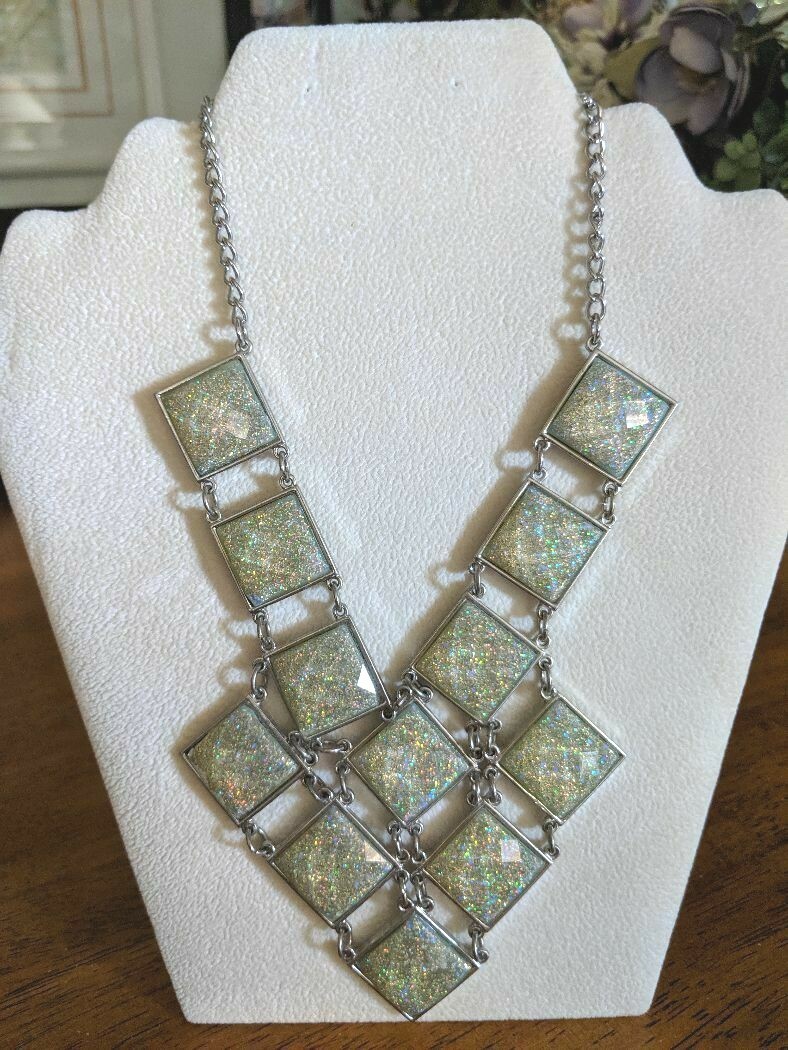 Multi Color Sparkle 12-Diamond Shapes in Graduated Bold Bib Necklace