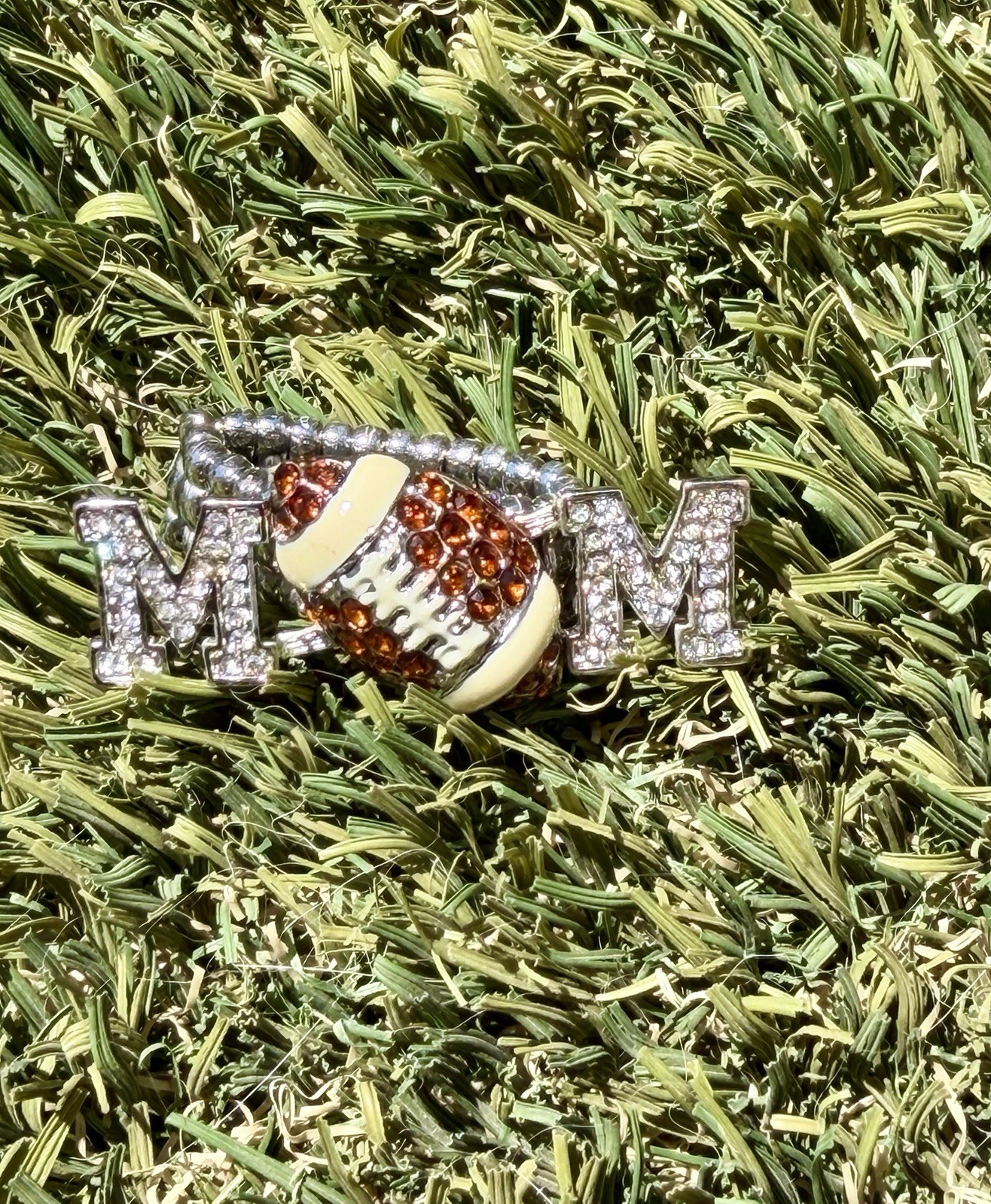 Football Mom Rhinestone Stretch Ring
