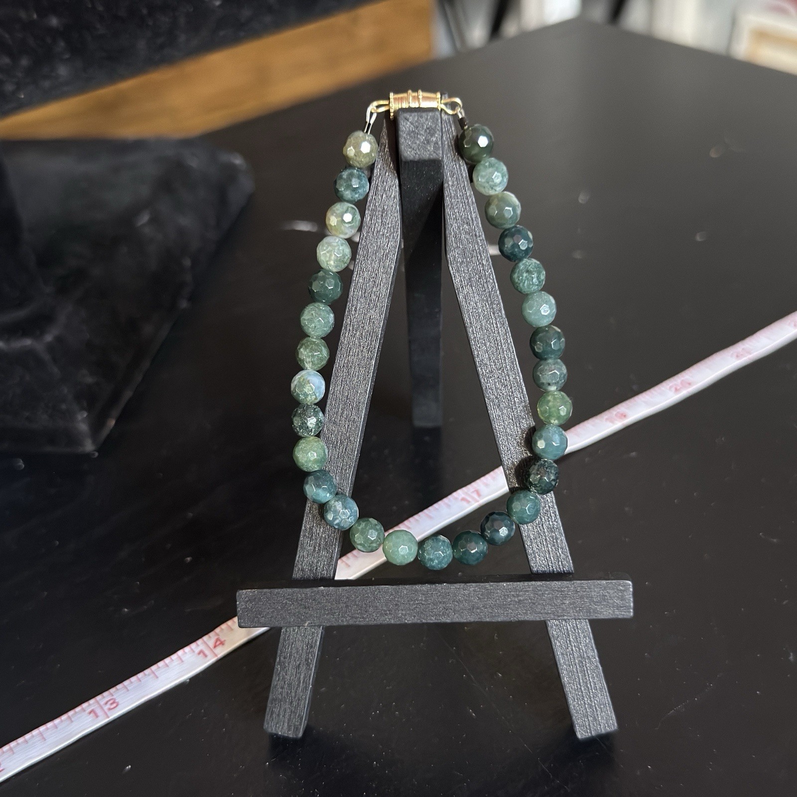 Moss Agate Natural Gemstone Bead Bracelet | Faceted Round 6mm