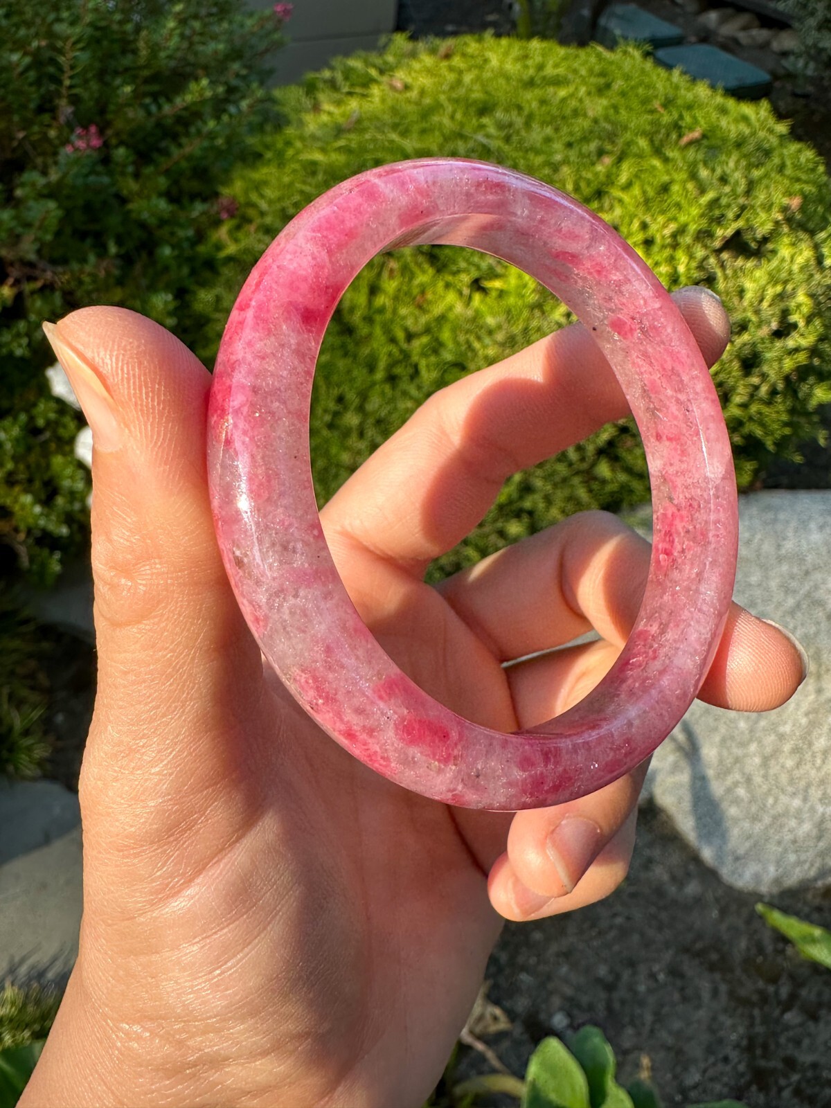 57mm+ Sakura Flower Rain Rhodonite Bangle Bracelet | 57口樱花雨蔷薇辉手镯