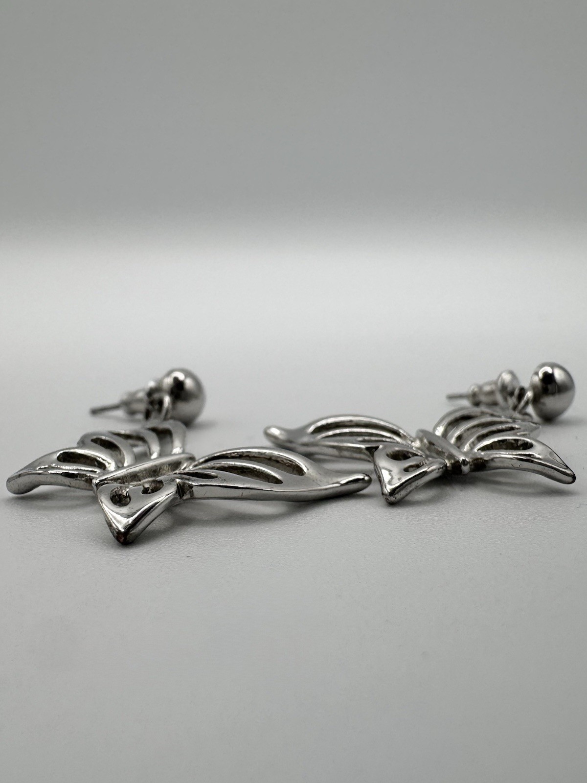 Silver Tone Butterfly Dangle Earrings – Pierced Post with Friction Back