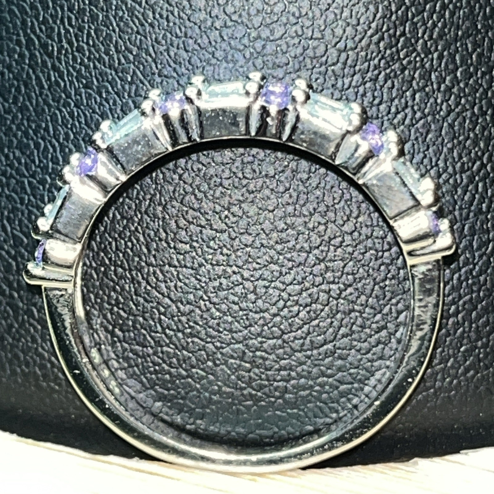 Sterling Silver Amethyst CZ Baguette Band Ring Size 9