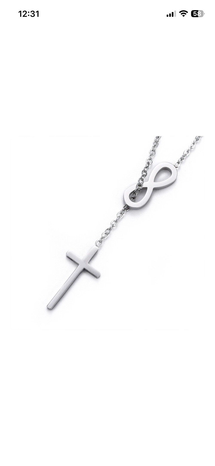 Stainless Steel Lariat Necklace Lobster Claw Infinity Cross 17″ 1mm Very Small
