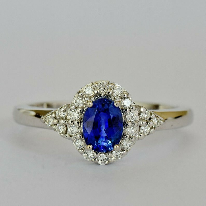 0.85Ct Simulated Diamond Engagement Ring 14K White Gold Plated Silver