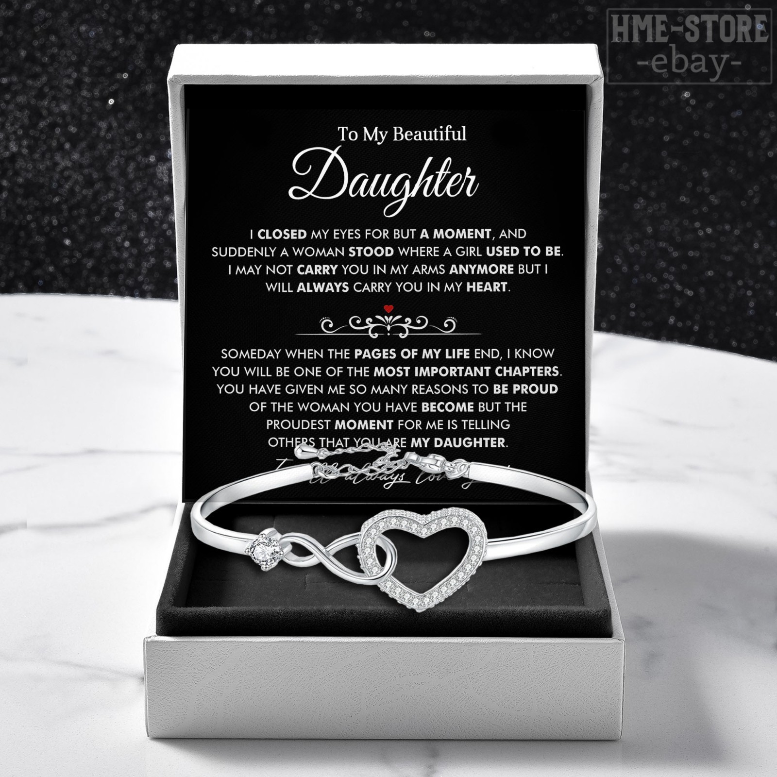 To My Daughter Bracelet Heart Bangle w Heartfelt Message Love Gifts for Girls