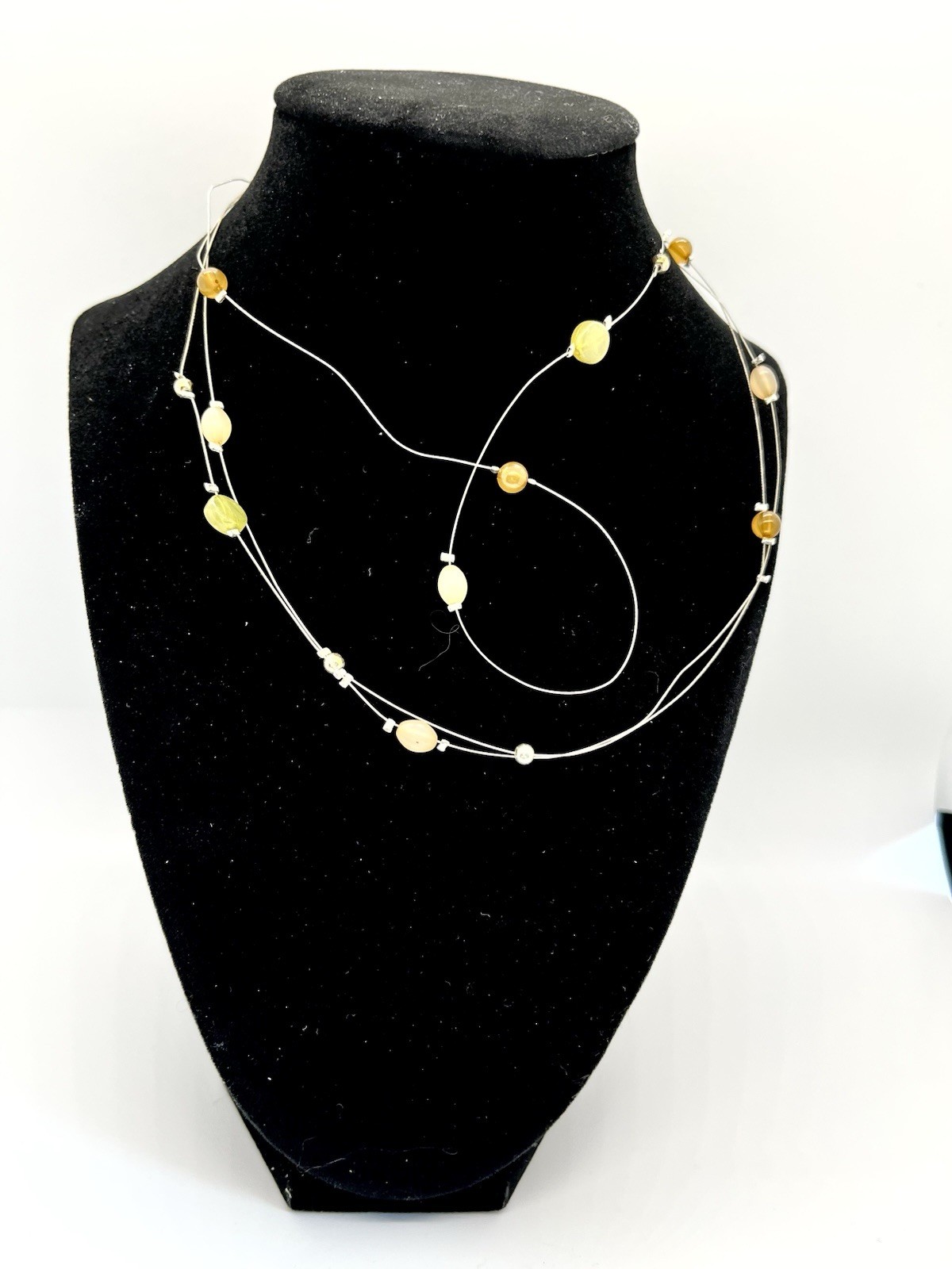 Spring Colors – Beaded Wire Necklaces Green Yellow Beige Lobster Clasp Set