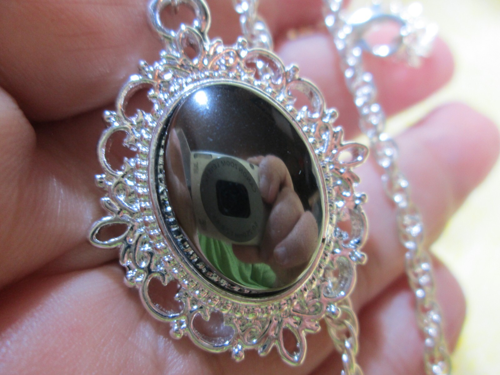 Genuine Hematite Oval Pendant w/ 18″ Silver Plated Rope Chain / N