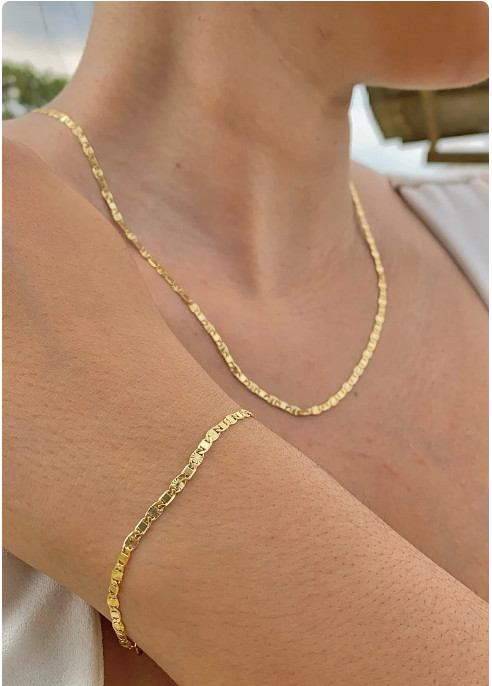 Womens Mens Valentino Link Bracelet 7.5″ Necklace 20″ 14K Gold Filled