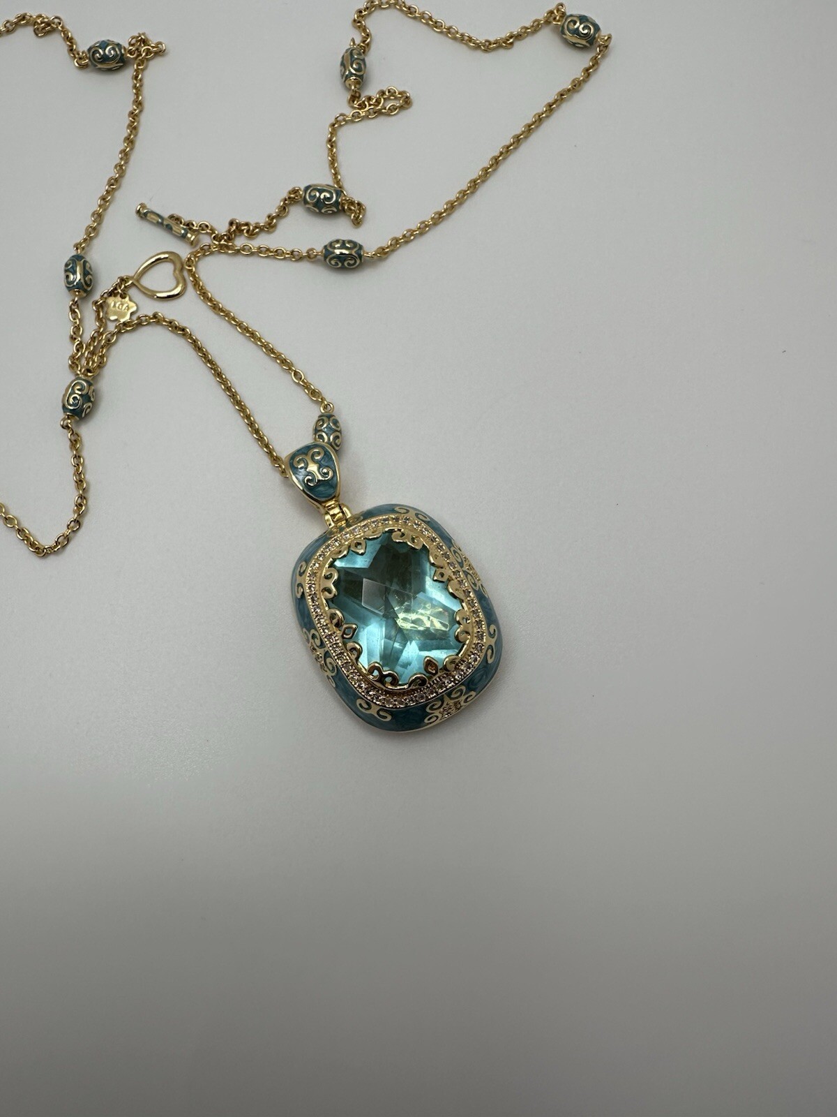 Lauren G Adams LGS Aqua Blue Enamel Moroccan 5.5cm Pendant Necklace 36” JB20