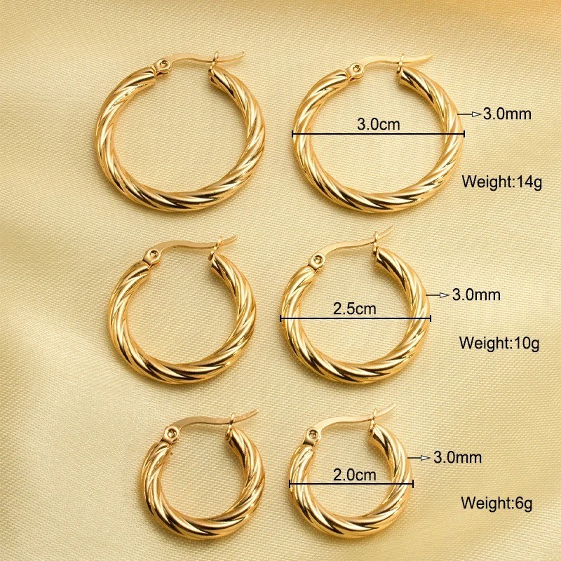Twisted Round Hoop Earrings For Women Stainless Steel Vintage 3mm Thick