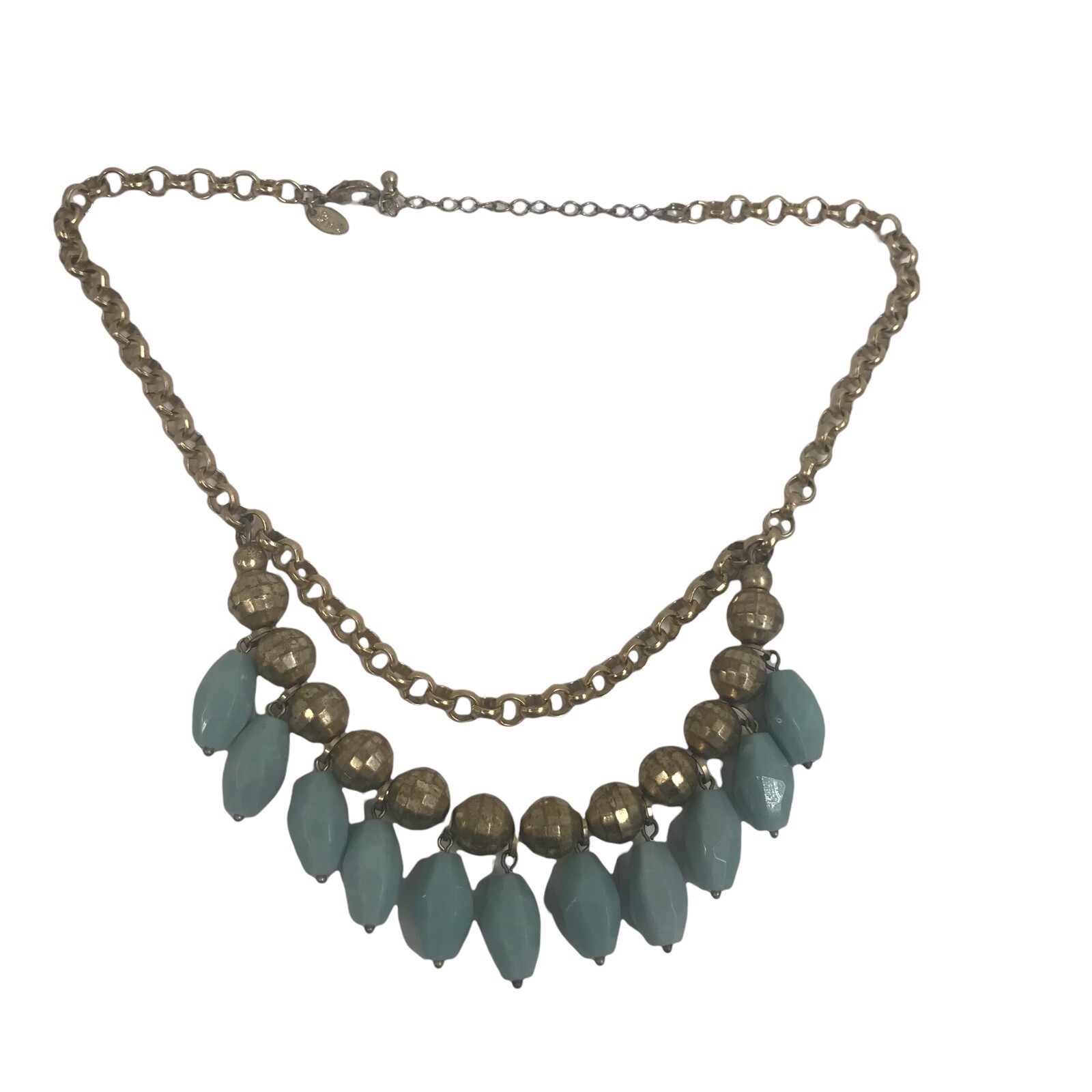 Lia Sophia Cabana Goldtone Aqua Faceted Bead Statement Necklace 17-20″ LS EUC