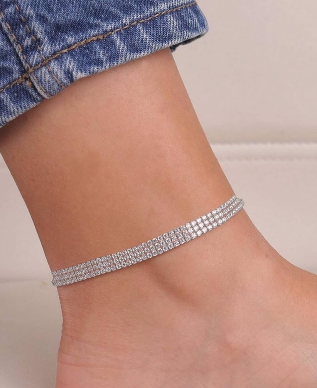 Indian bollywood sliver tone white imitation stones anklet for women and girls