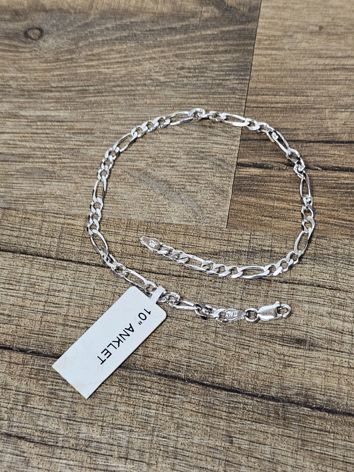 10″ Ankle Bracelet Figaro Style Italian Sterling Silver 4mm Italy 925 New