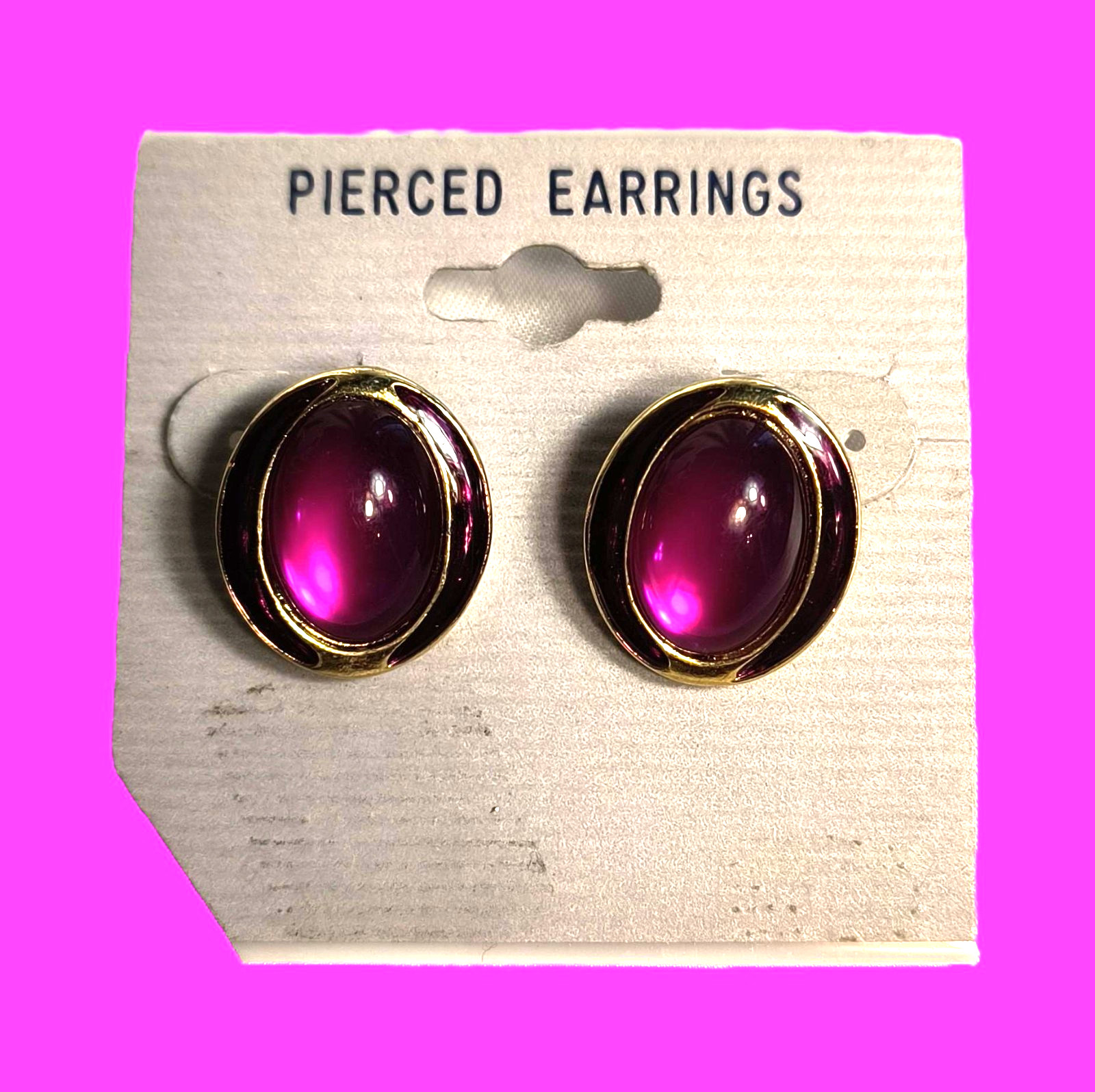 New Women’s Stud/Post Earrings for Pierced Ears Goldtone with Fuschia Cabochons
