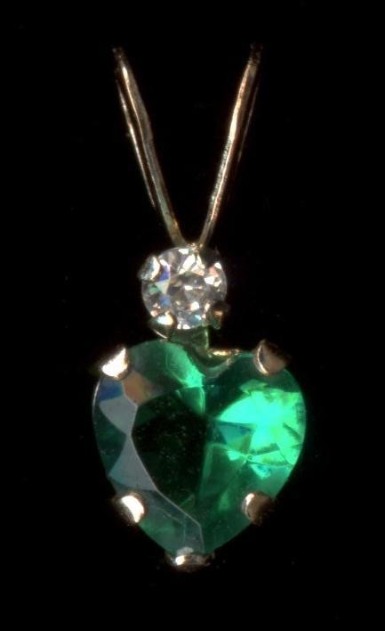 New 10K Solid Fine Yellow Gold 5mm Heart Cut Green Crystal CZ Pendant -gx