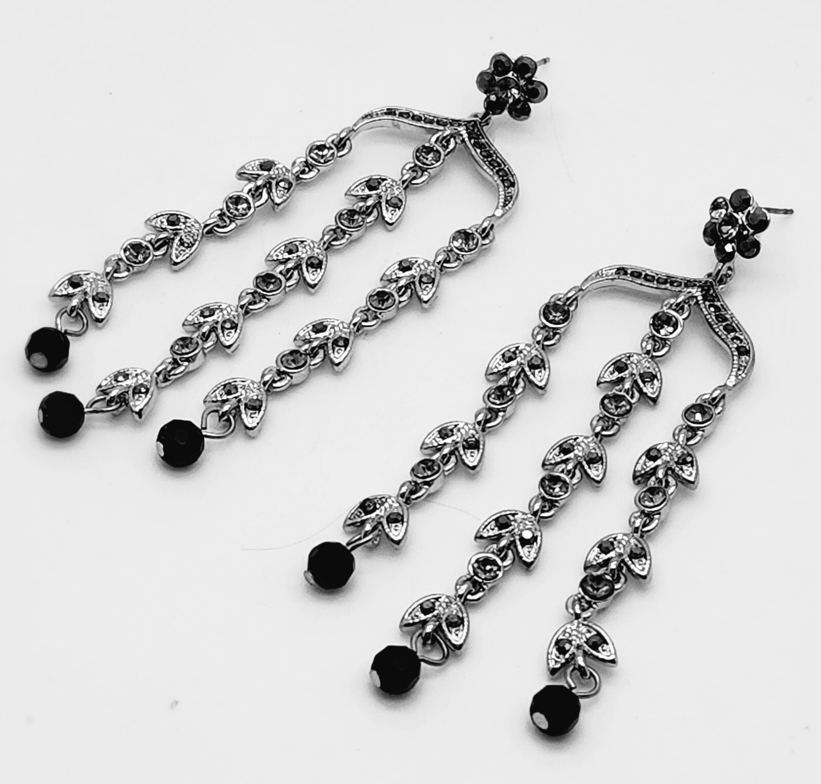 3.25″Long black & BD Rhinestone 3 Line Dangle Chandelier fashion party Earrings