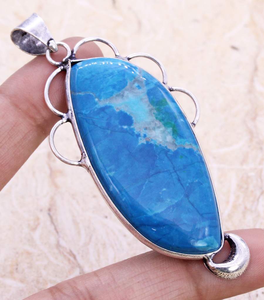 Color Enhanced Blue Howlite 925 Silver Plated Handmade Pendant of 2.5″ Ethnic