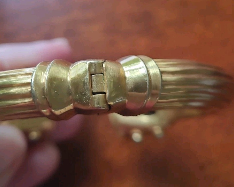 Julie Vos Cannes Cuff Hinge Bangle 24k Gold Mother Of Pearl Blue Brown Statement