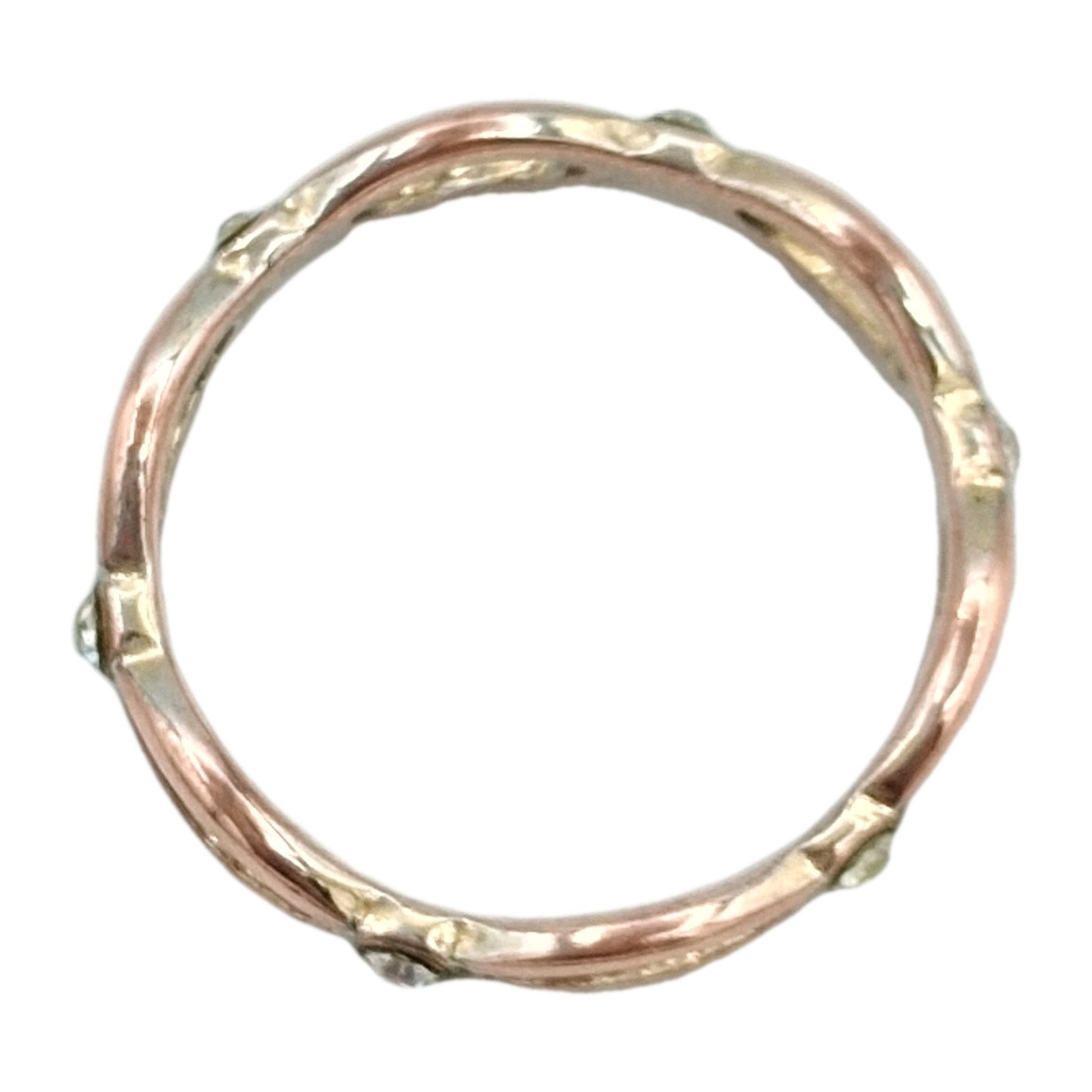 Copper Tone Split Shank Rhinestone Accent Band Ring Sz 8.25