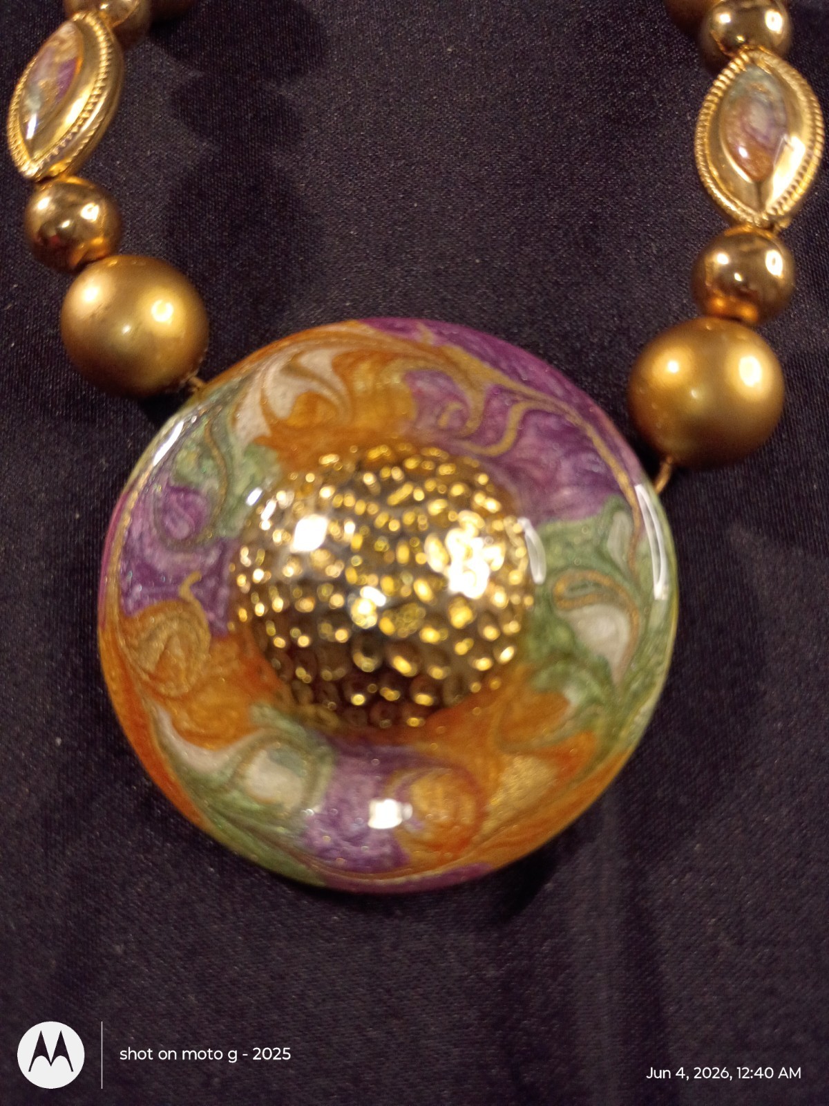 Gold Tone Multicolor Round Charm Pendant Beaded Statement Necklace 19-24in