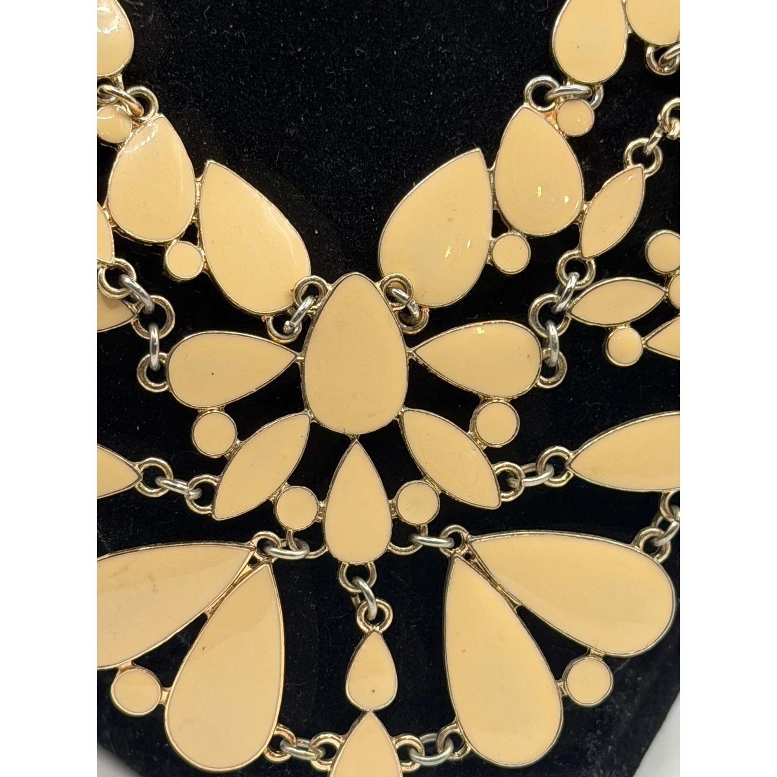 Natasha Beige Enamel Statement Bib Necklace Gold Tone 14–17″