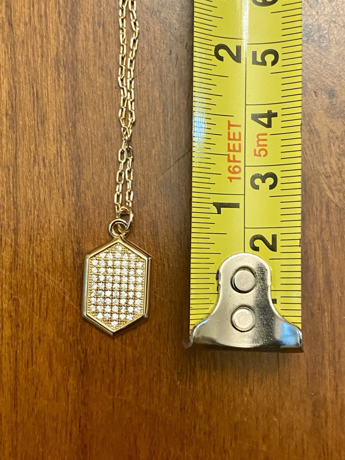 Sterling Yellow CZ Hexagon Pavé Pendant Necklace Size 16in and 2in Extension.