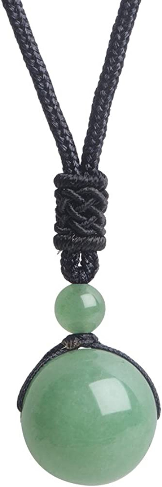 Unisex Genuine Round Gemstone Beads Pendant Necklace Green Jade Aventurine