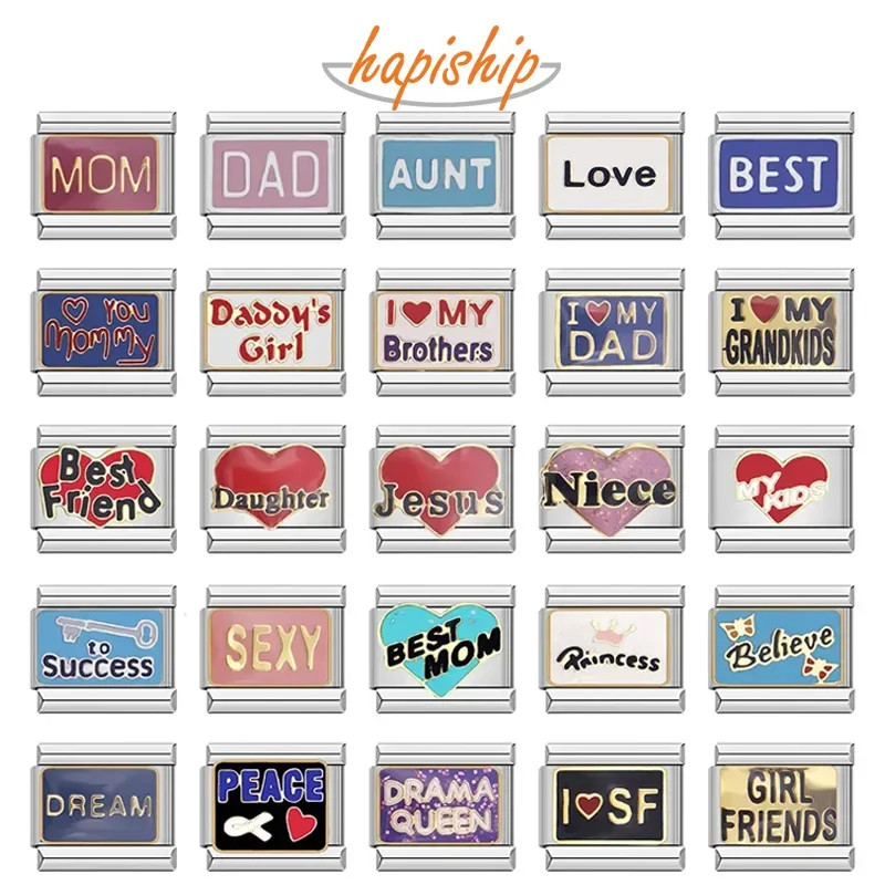 Sweet Family Charm Links for DIY 9mm Stainless Steel Bracelets