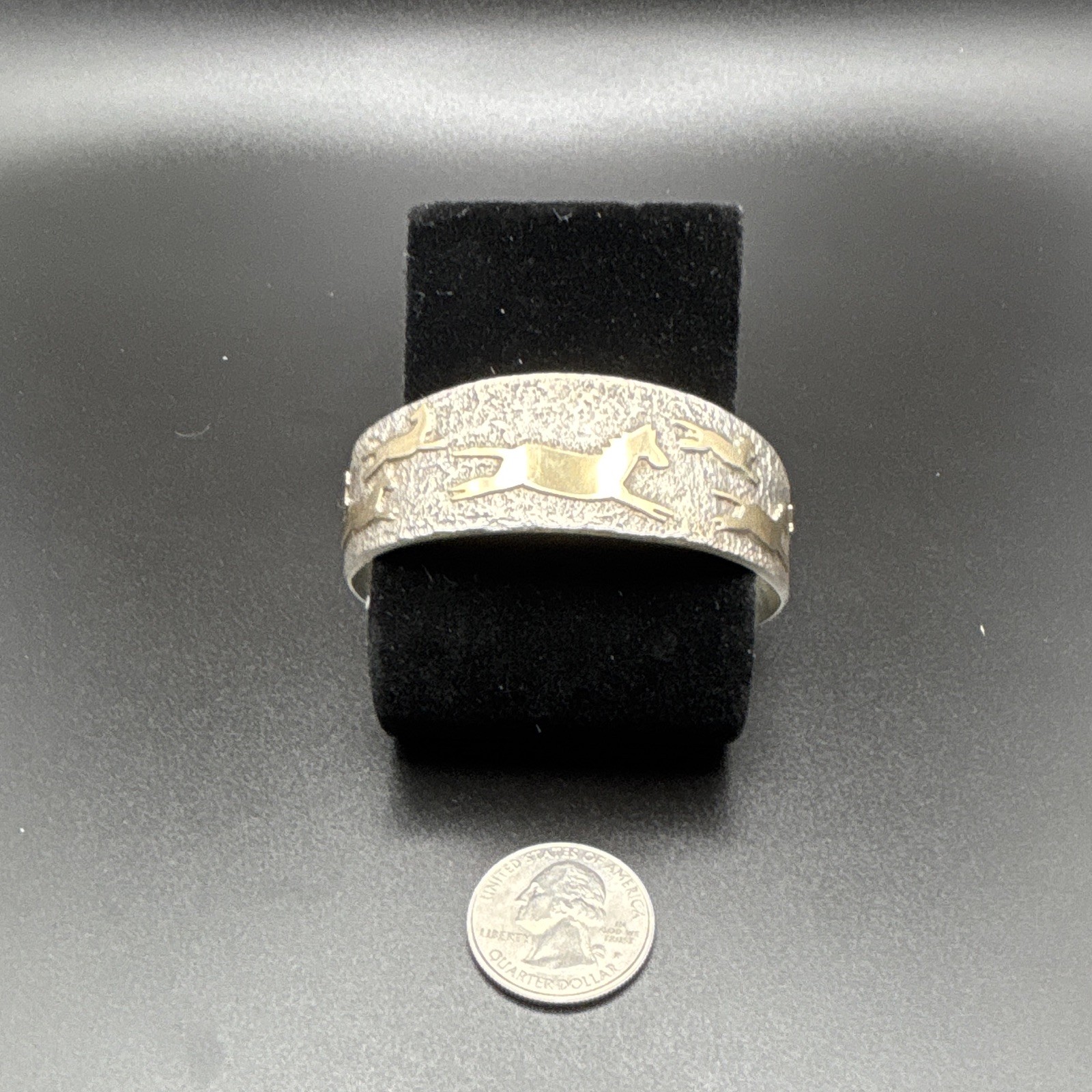 Paul Sazbo Sr. Silver 925/14K Gold Accent Running Horses Cuff Bracelet 43.83g