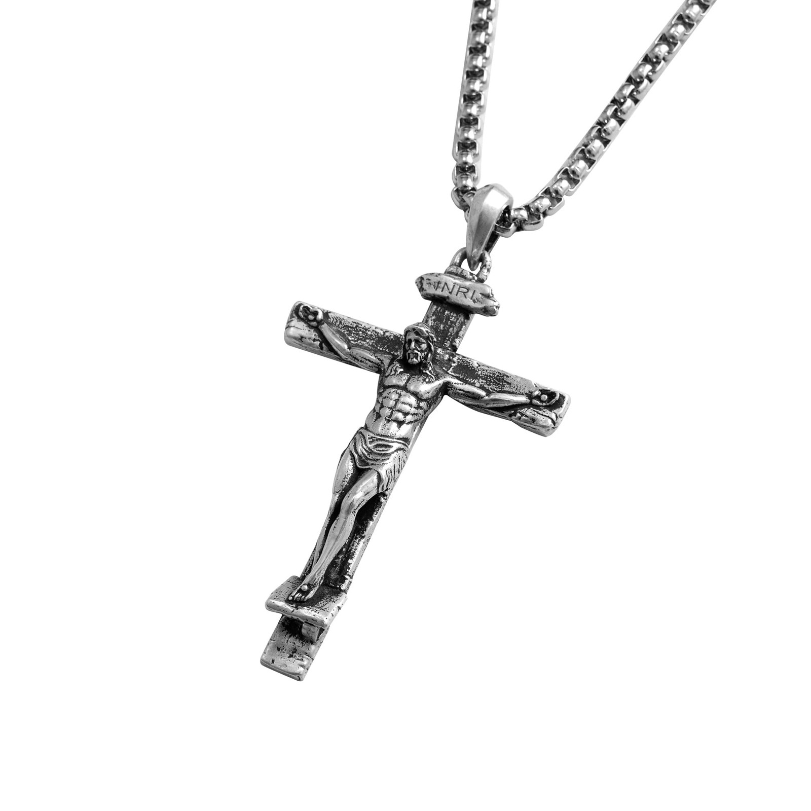 BGCOPPER Sterling Silver Crucifix Pendant Necklace for Men, Jesus Cross Neckl…