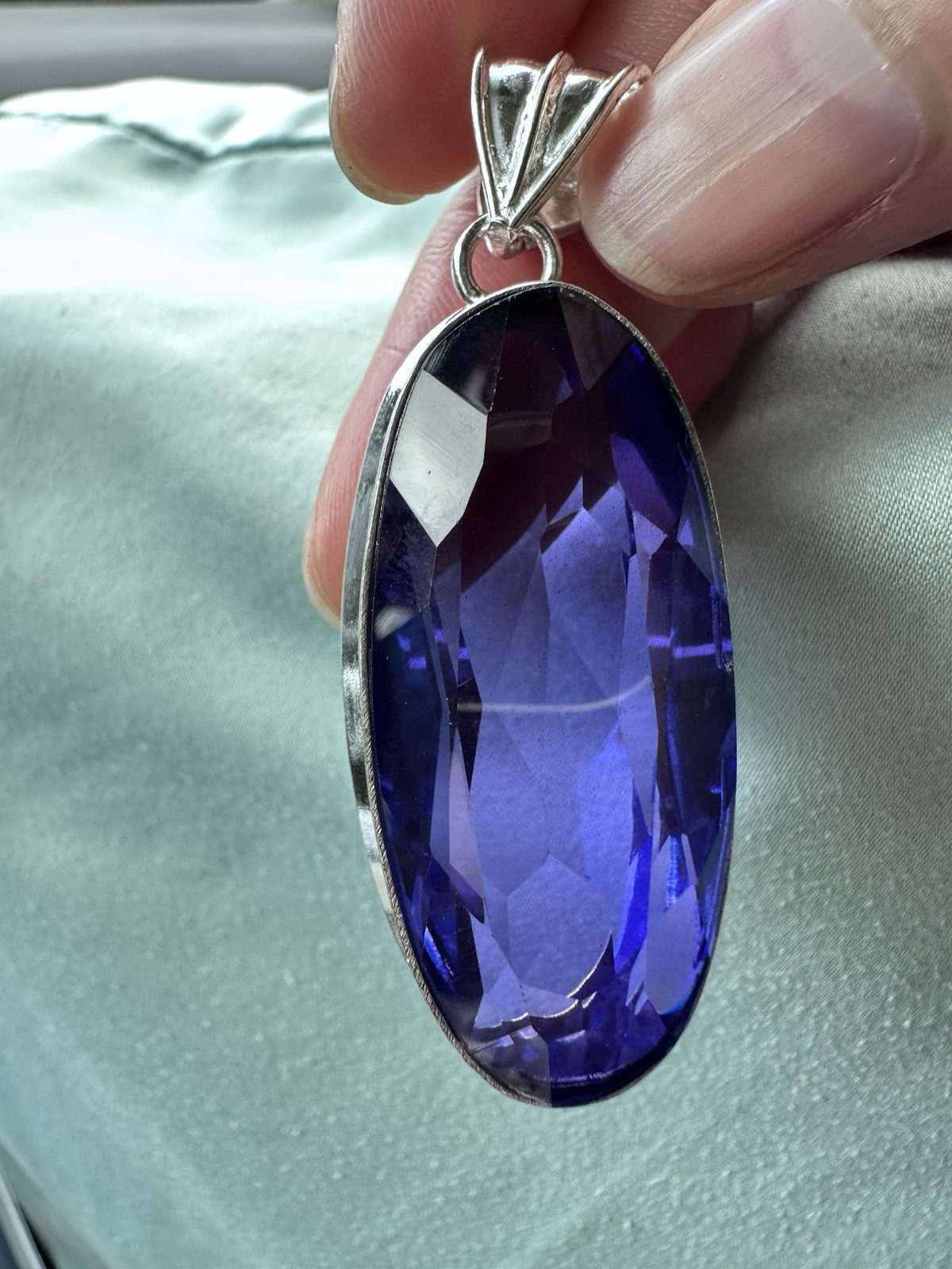 Brilliant Blue Lab Created Tanzanite Pendant High Polished Bezel Gemstone