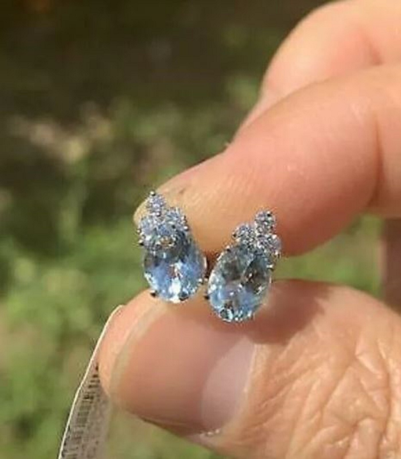 1.50Ct Oval Cut Aquamarine Diamond Women’s Stud Earrings 14K White Gold Finish
