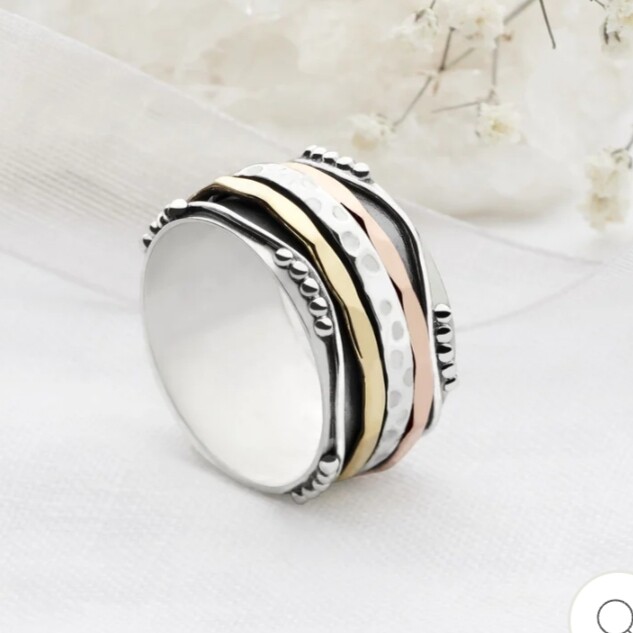 Solid 925 Sterling Silver Spinner Ring Wedding Wide Jewelry Gift For Women A-824