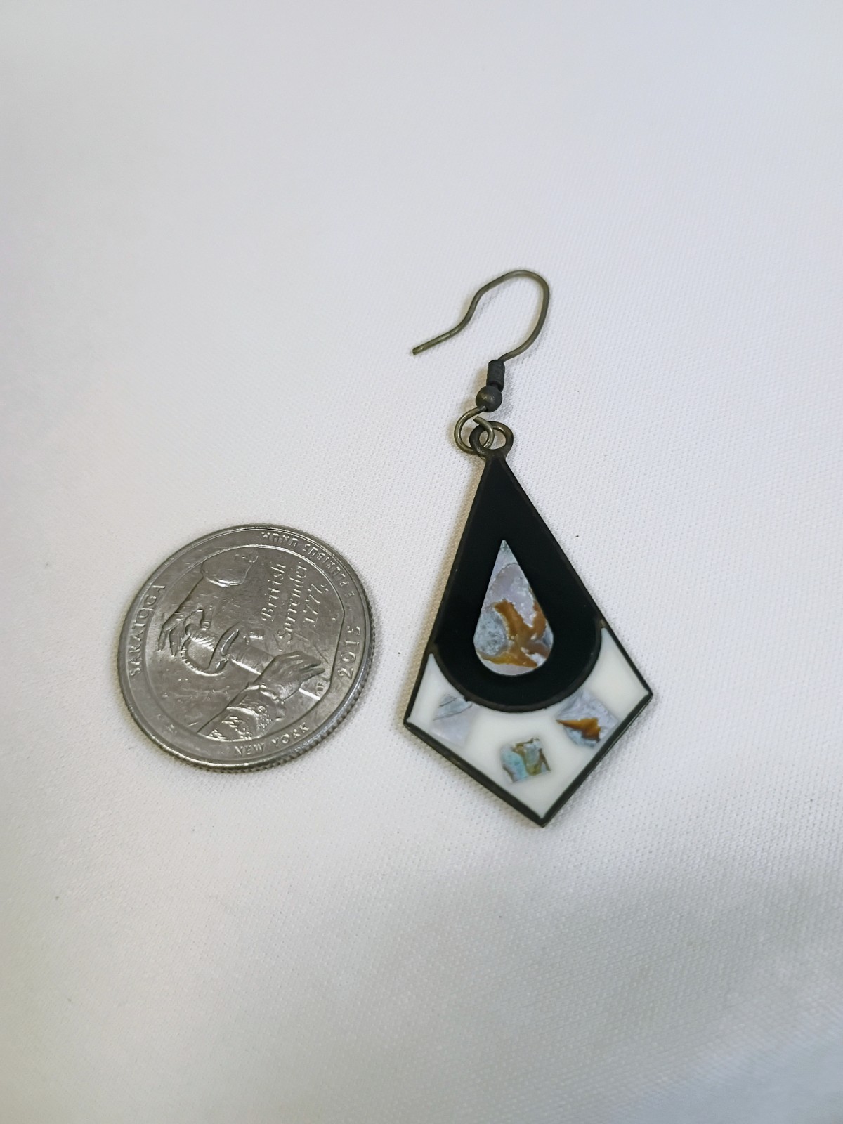 Alpaca Mexico Dangle/Drop Hook Earrings Geometric Inlay Detail