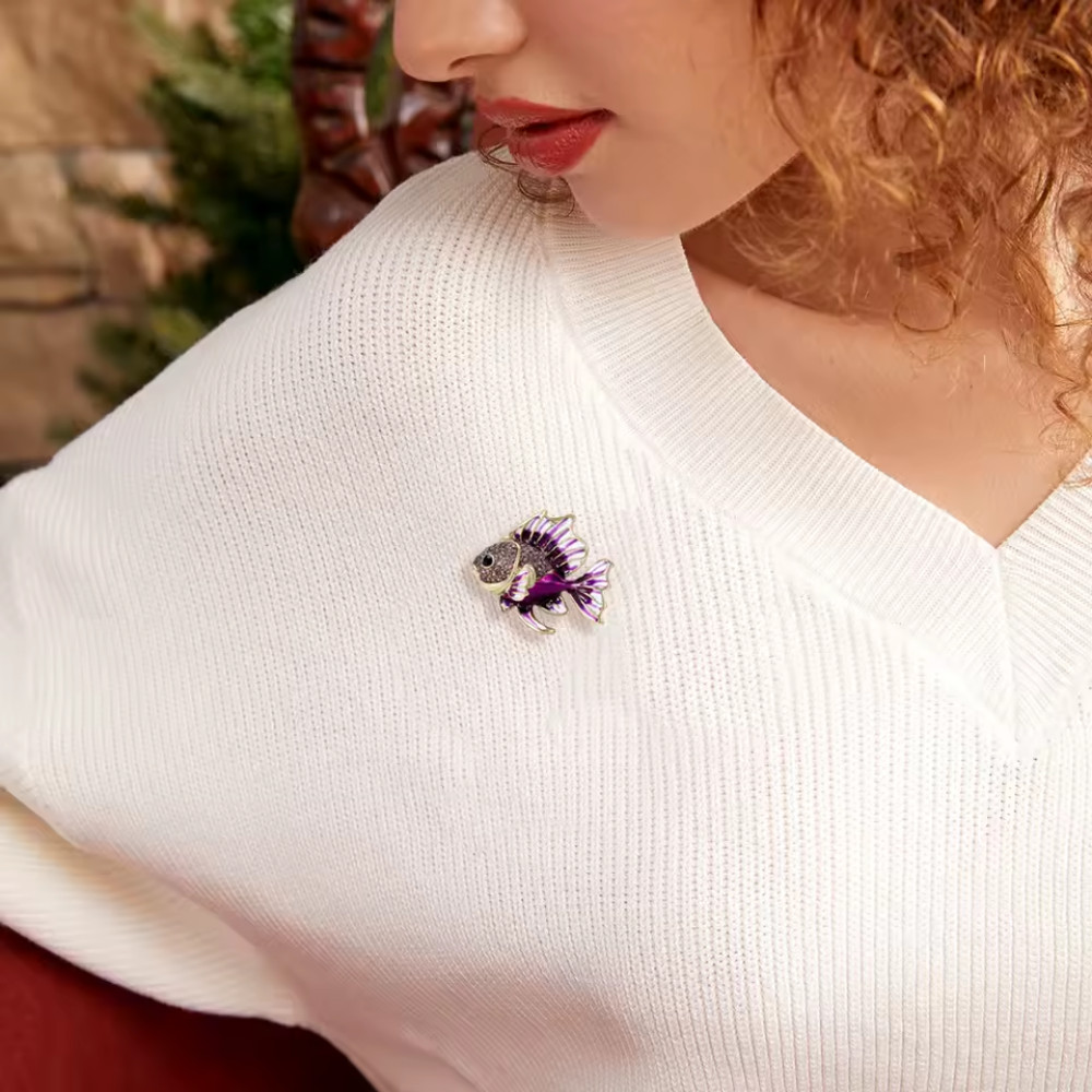 Purple Crystal Fish Brooch Pin Rhinestone Ocean Sea Life Marine Jewelry Gift